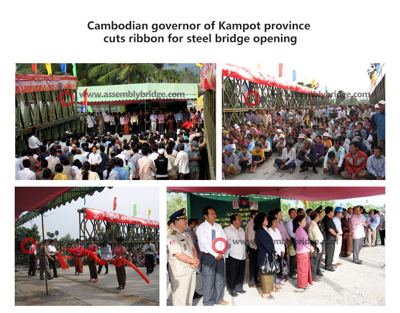 The governor of Kampot province, along with military and government officials, opened a steel bridge to traffic